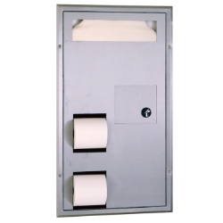 Bobrick ClassicSeries™ Partition-Mounted, Seat-Cover Dispenser, Sanitary Napkin Disposal and Toilet Tissue Dispenser - Model B-3571 Bobrick ClassicSeries™ Partition-Mounted, Seat-Cover Dispenser, Sanitary Napkin Disposal and Toilet Tissue Dispenser - Model B-3571